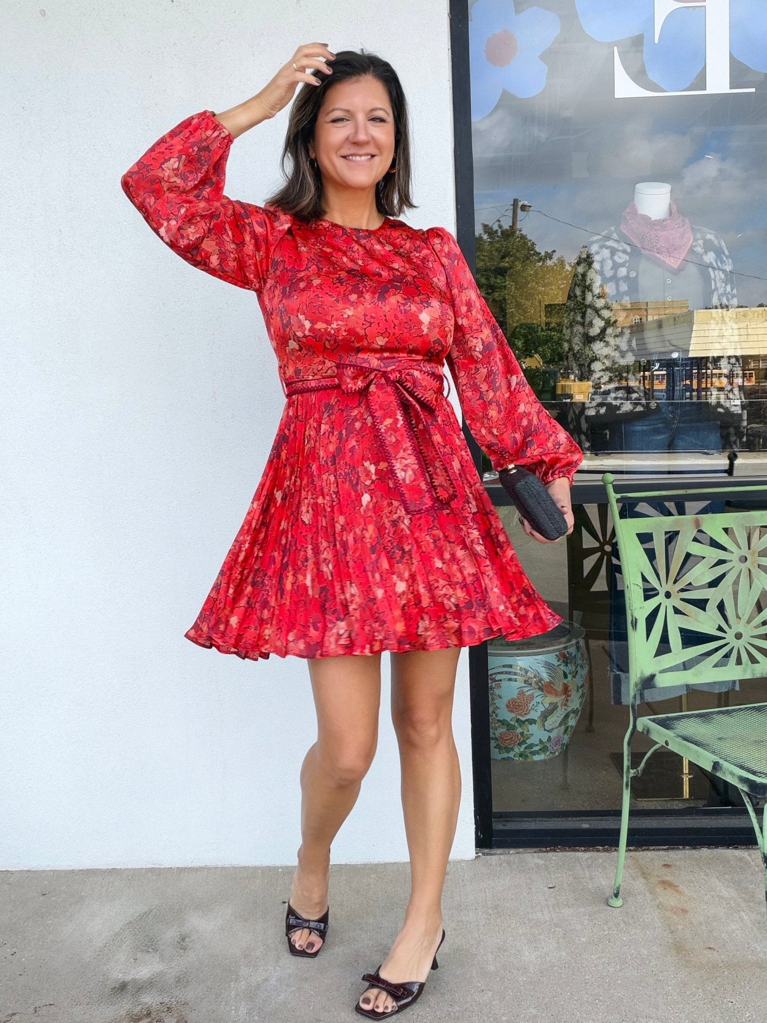 Bailey Pleated Long Sleeve Dress - Elle Maxine