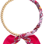 Ball Bead Scarf Necklace - Fuchsia/Orange/White - Elle Maxine
