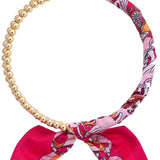 Ball Bead Scarf Necklace - Fuchsia/Orange/White - Elle Maxine
