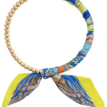 Ball Bead Scarf Necklace - Lime Green/Blue/White - Elle Maxine