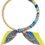 Ball Bead Scarf Necklace - Lime Green/Blue/White - Elle Maxine