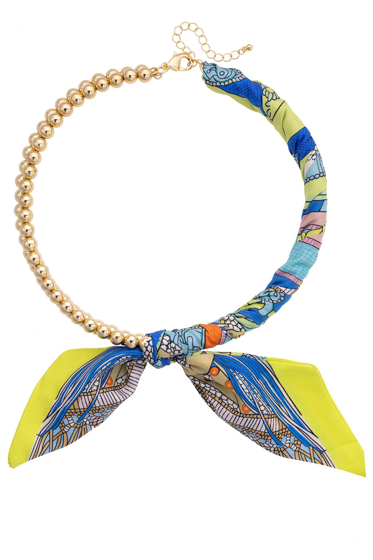 Ball Bead Scarf Necklace - Lime Green/Blue/White - Elle Maxine