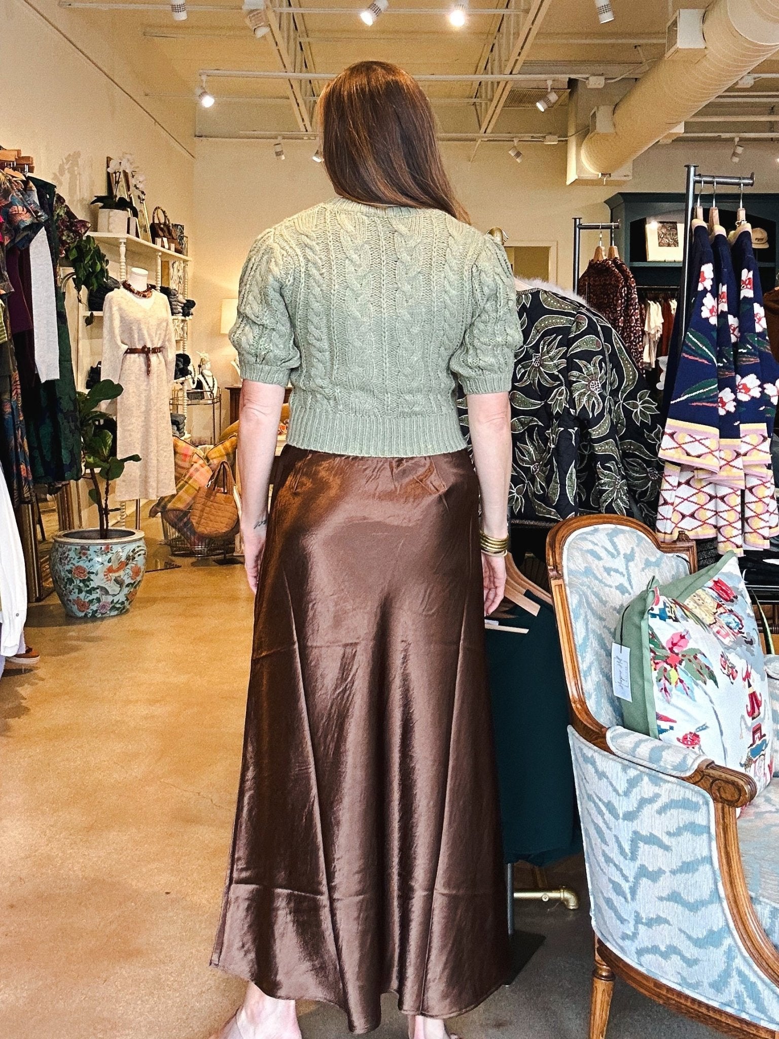 Barbara Satin Skirt - Bronze - Elle Maxine