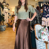 Barbara Satin Skirt - Bronze - Elle Maxine