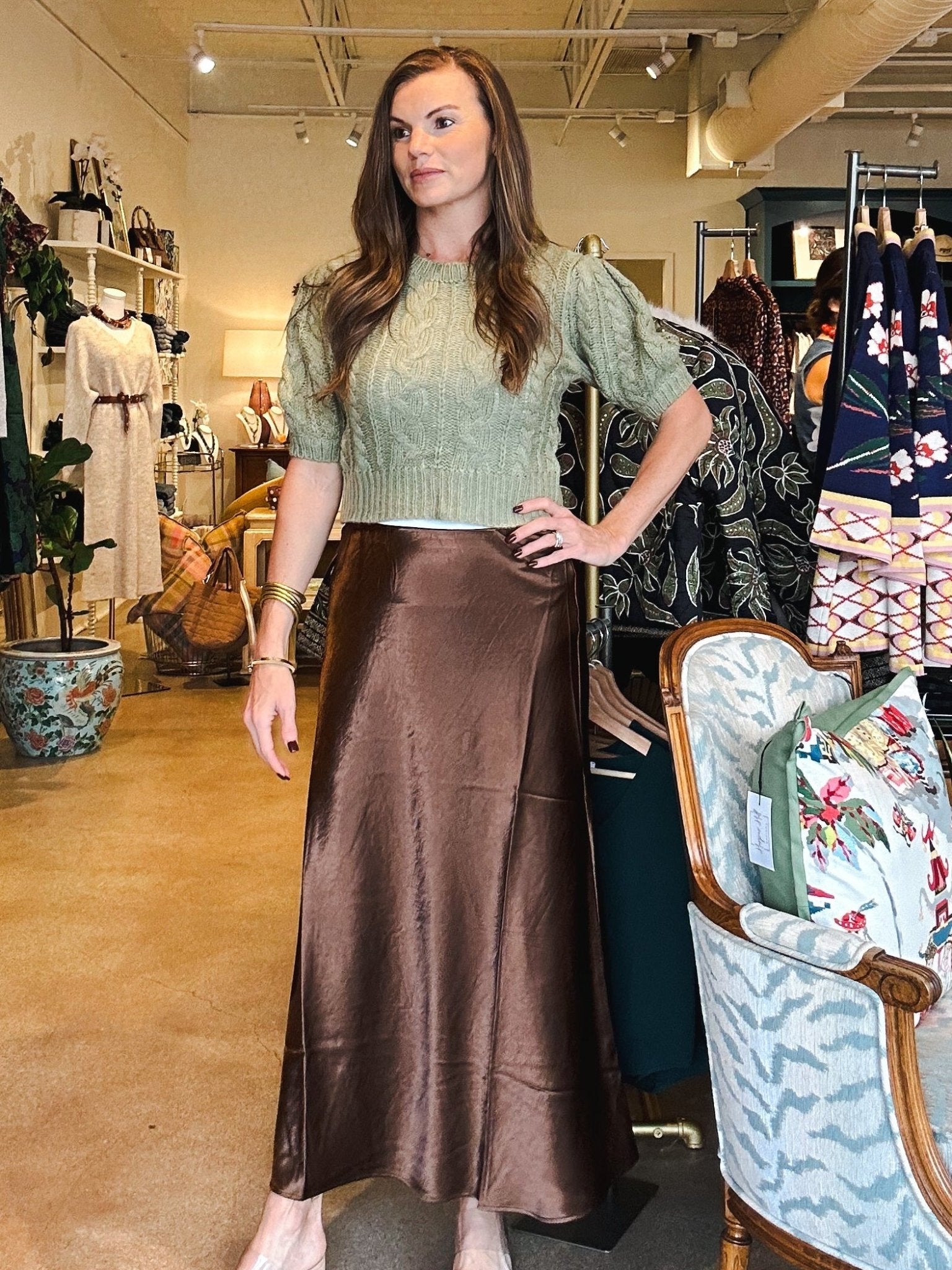 Barbara Satin Skirt - Bronze - Elle Maxine