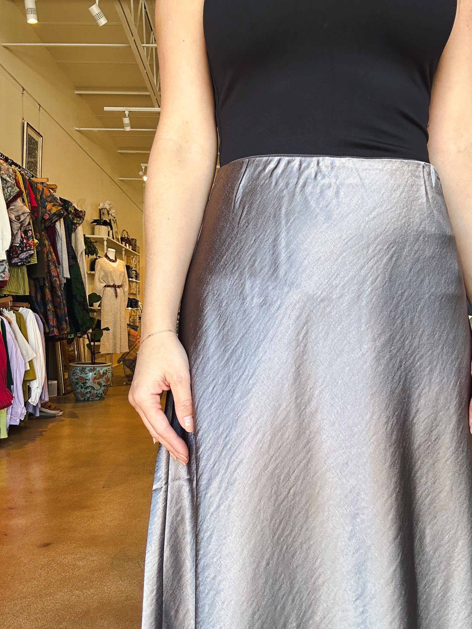 Barbara Satin Skirt - Pewter - Elle Maxine