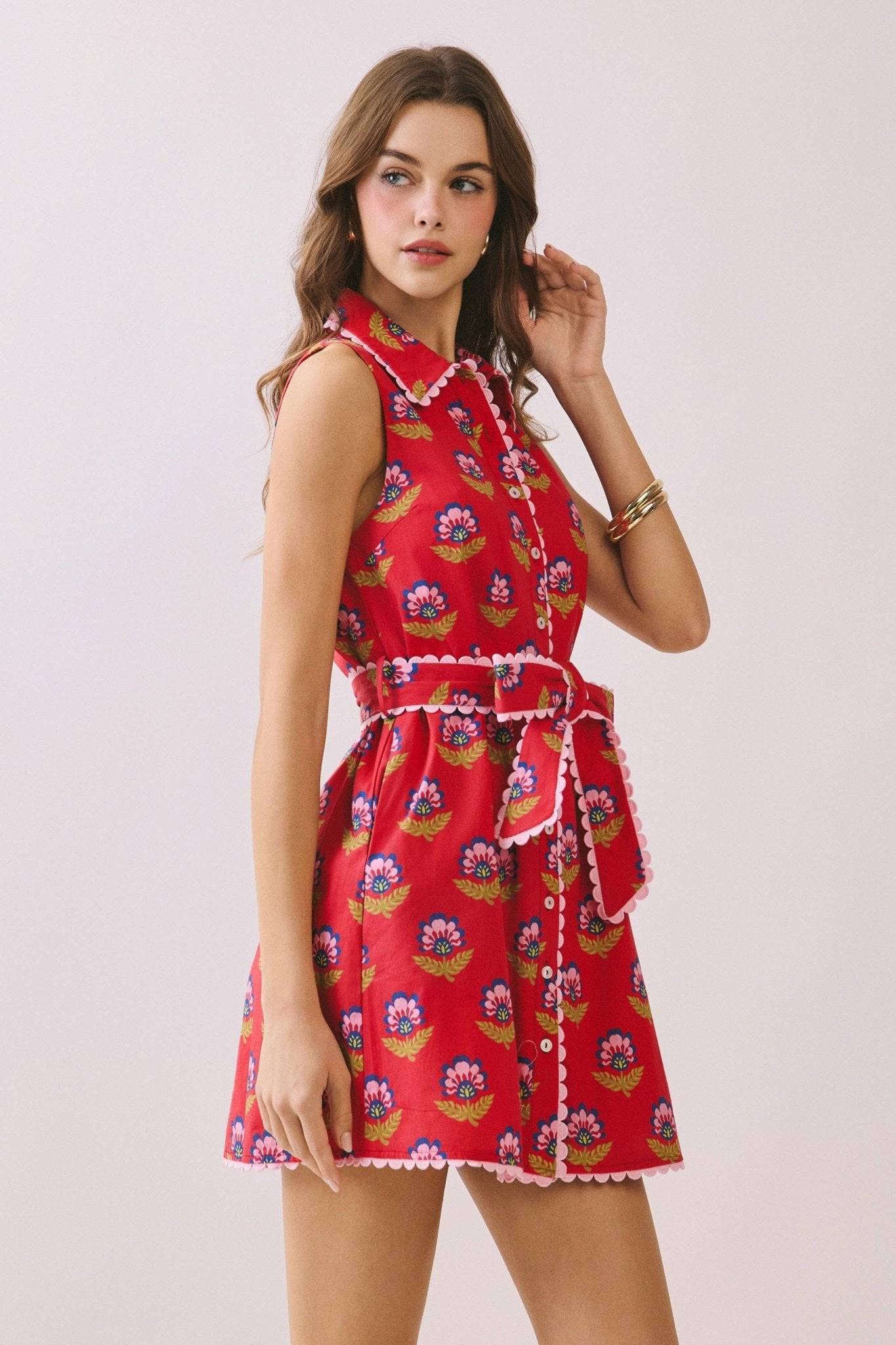 Bari Floral Print Scalloped Trim Dress - Elle Maxine