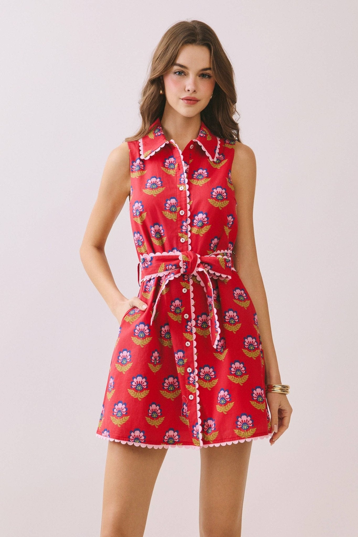 Bari Floral Print Scalloped Trim Dress - Elle Maxine