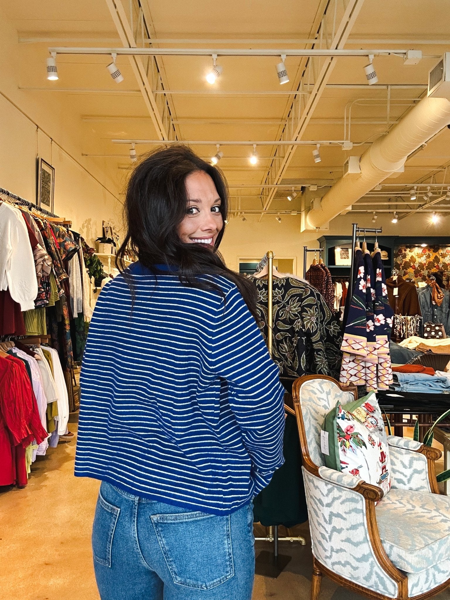 Becca Collared Stripe Sweater - Blue - Elle Maxine