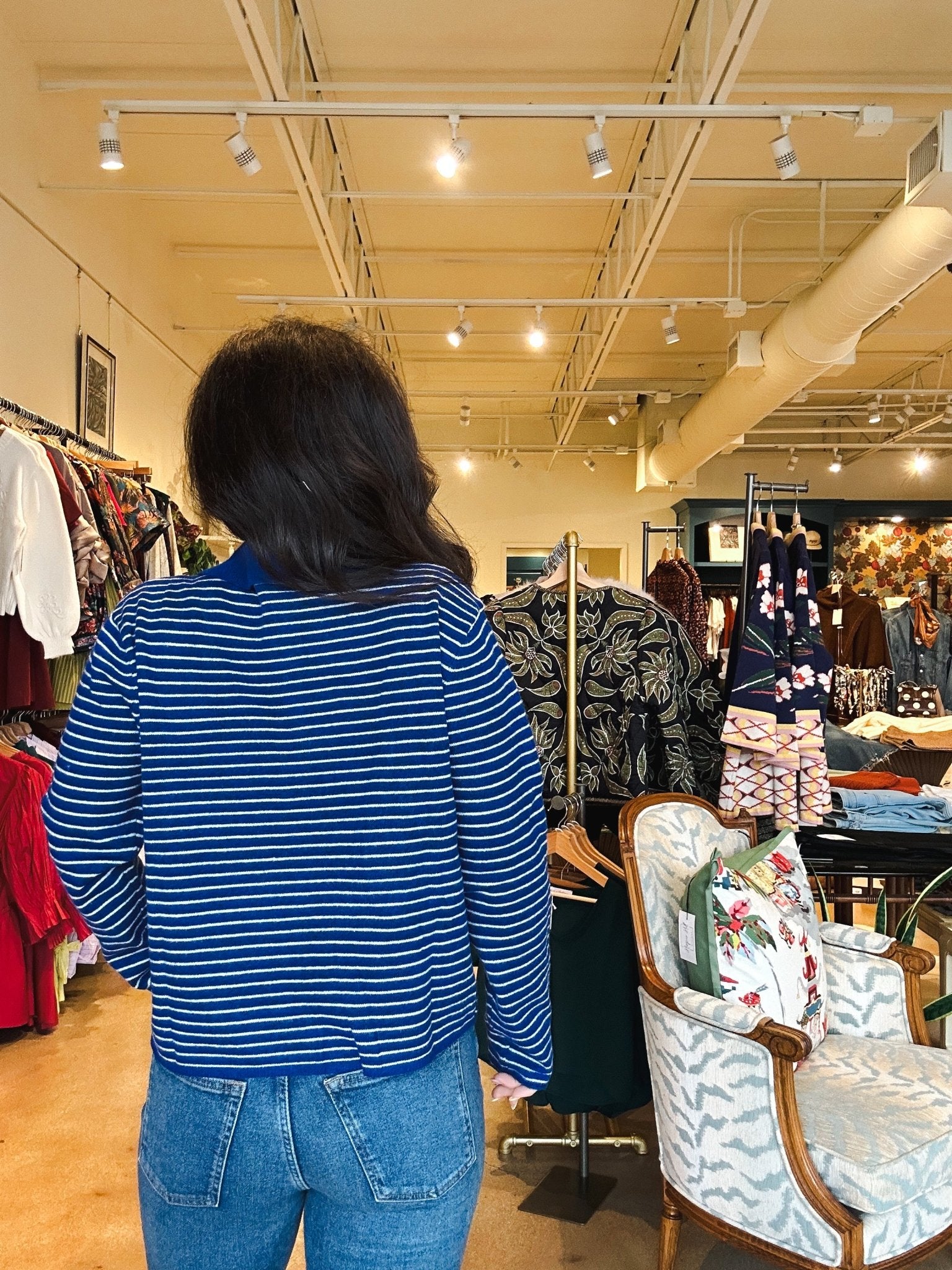 Becca Collared Stripe Sweater - Blue - Elle Maxine