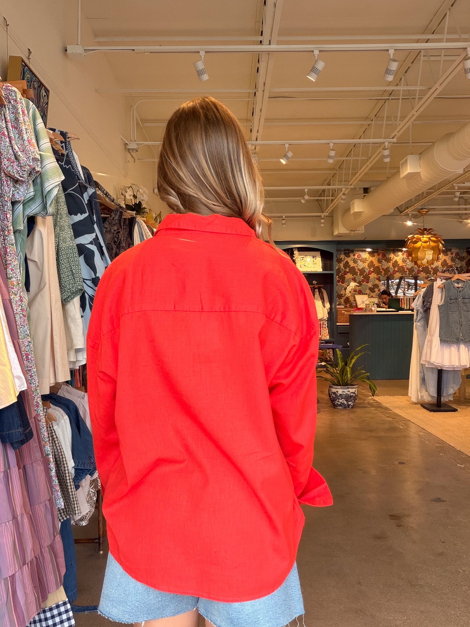 Belle Button Down Top - Tomato - Elle Maxine