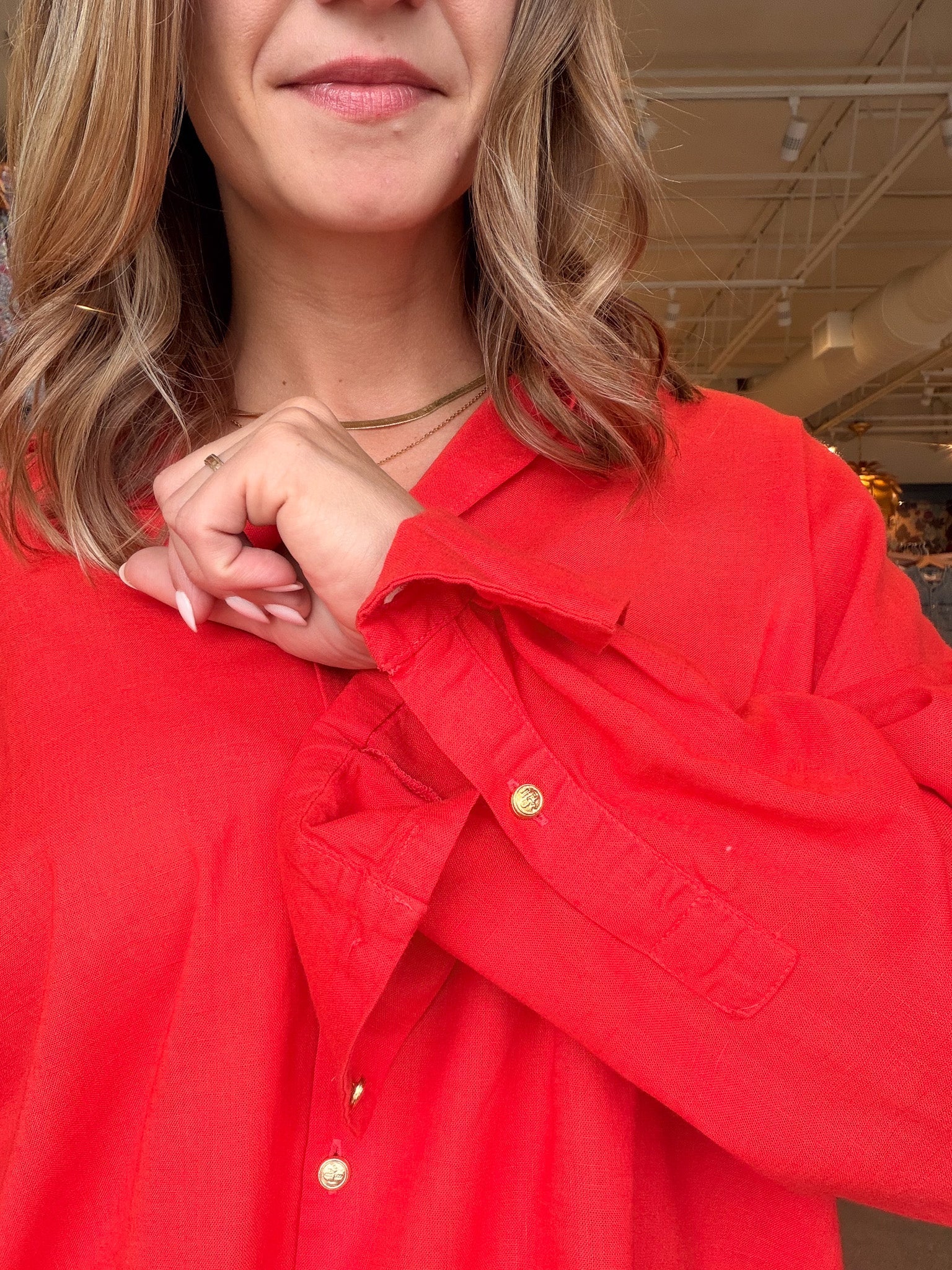 Belle Button Down Top - Tomato - Elle Maxine