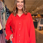 Belle Button Down Top - Tomato - Elle Maxine