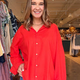 Belle Button Down Top - Tomato - Elle Maxine