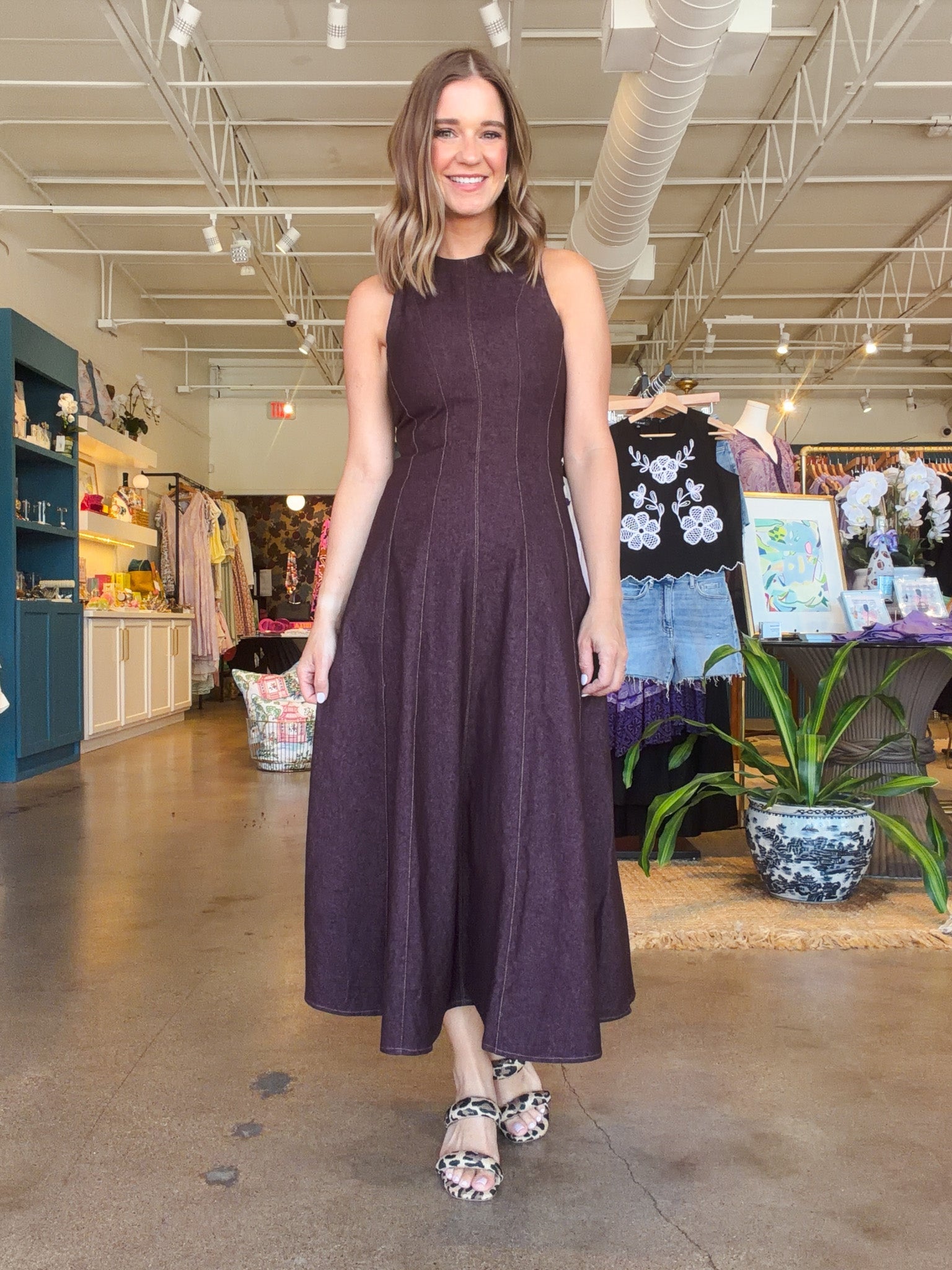 Berry Denim Maxi Dress - Elle Maxine