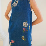 Betsy Floral Cross Stitch Denim Dress - Elle Maxine