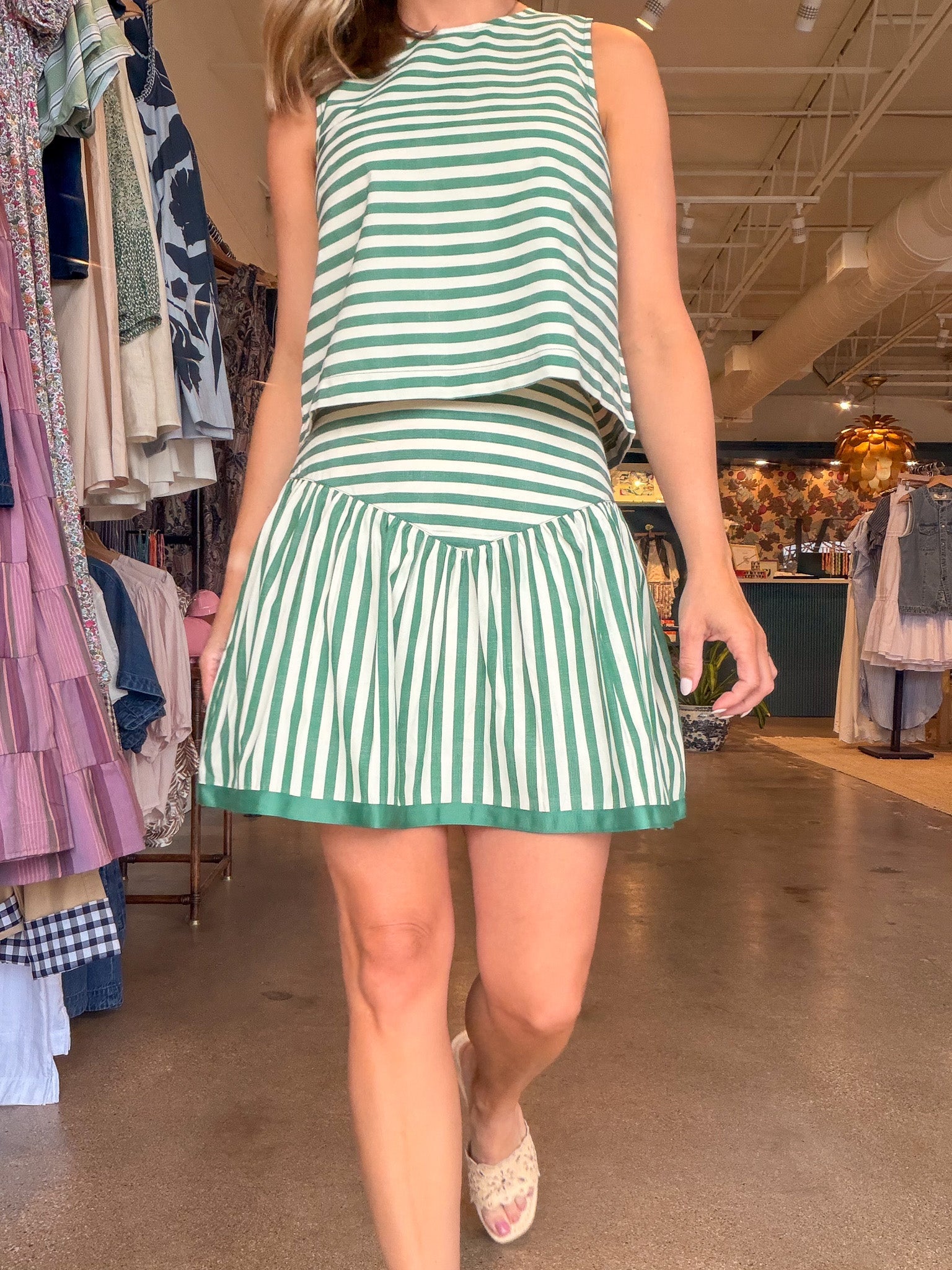 Birdie Stripe Mini Skirt - Green - Elle Maxine