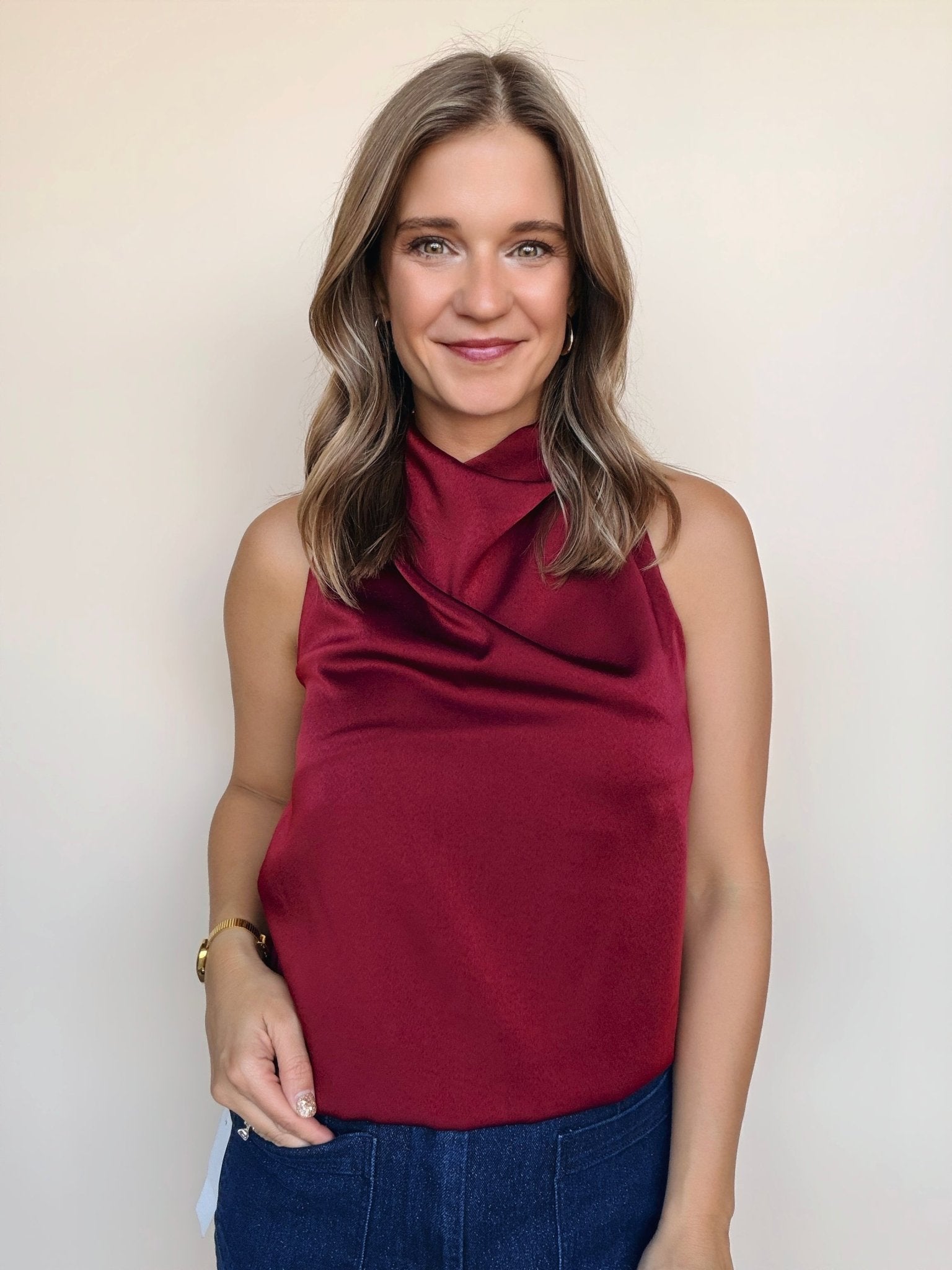Blair Satin Cowl Neck Top - Elle Maxine