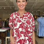 Blythe Short Sleeve Blouse - Red Floral - Elle Maxine