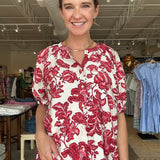 Blythe Short Sleeve Blouse - Red Floral - Elle Maxine