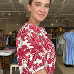 Blythe Short Sleeve Blouse - Red Floral - Elle Maxine