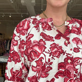 Blythe Short Sleeve Blouse - Red Floral - Elle Maxine