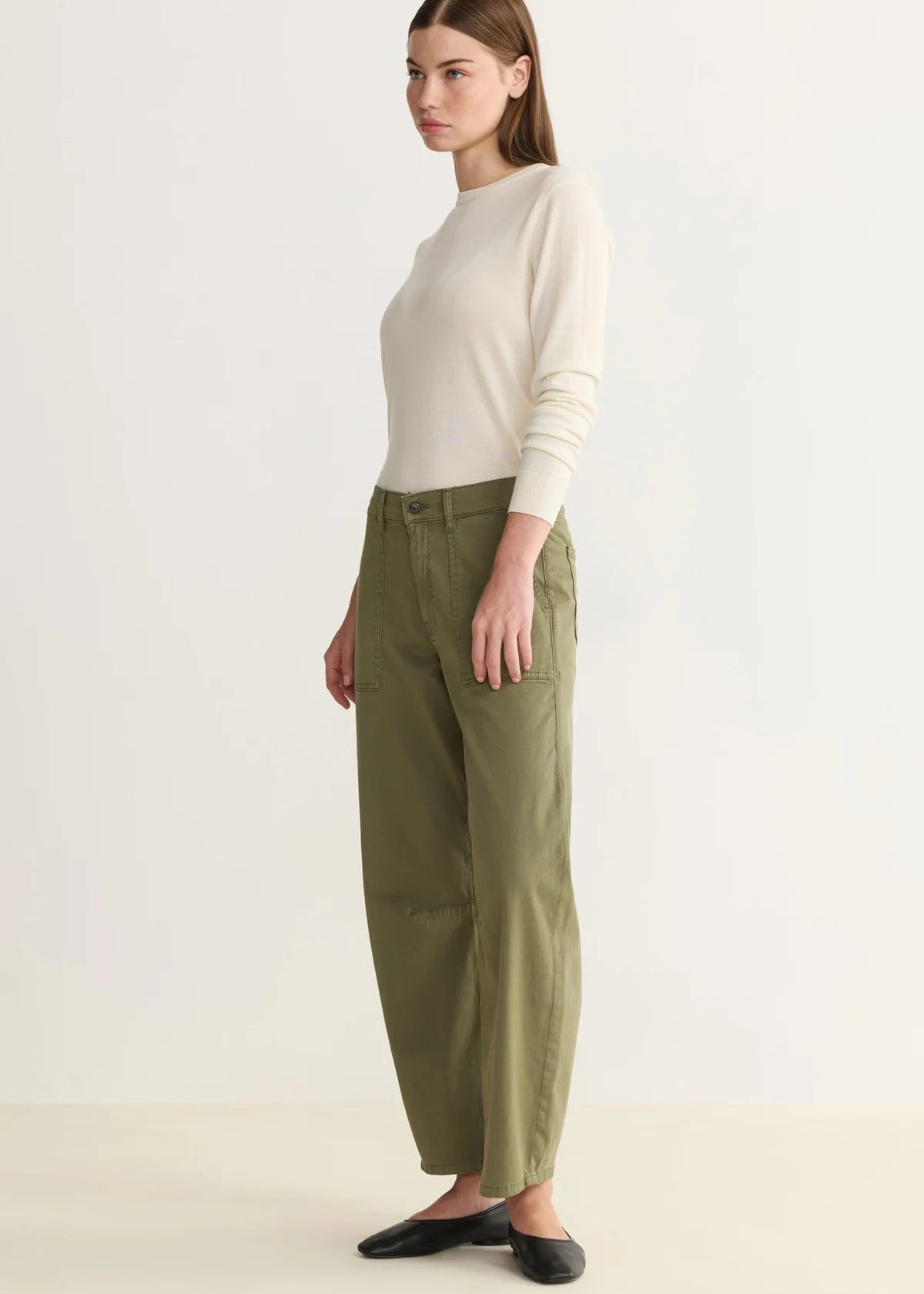 BNA Soft Curve Barrel Twill Pant - Laurel Green - Elle Maxine