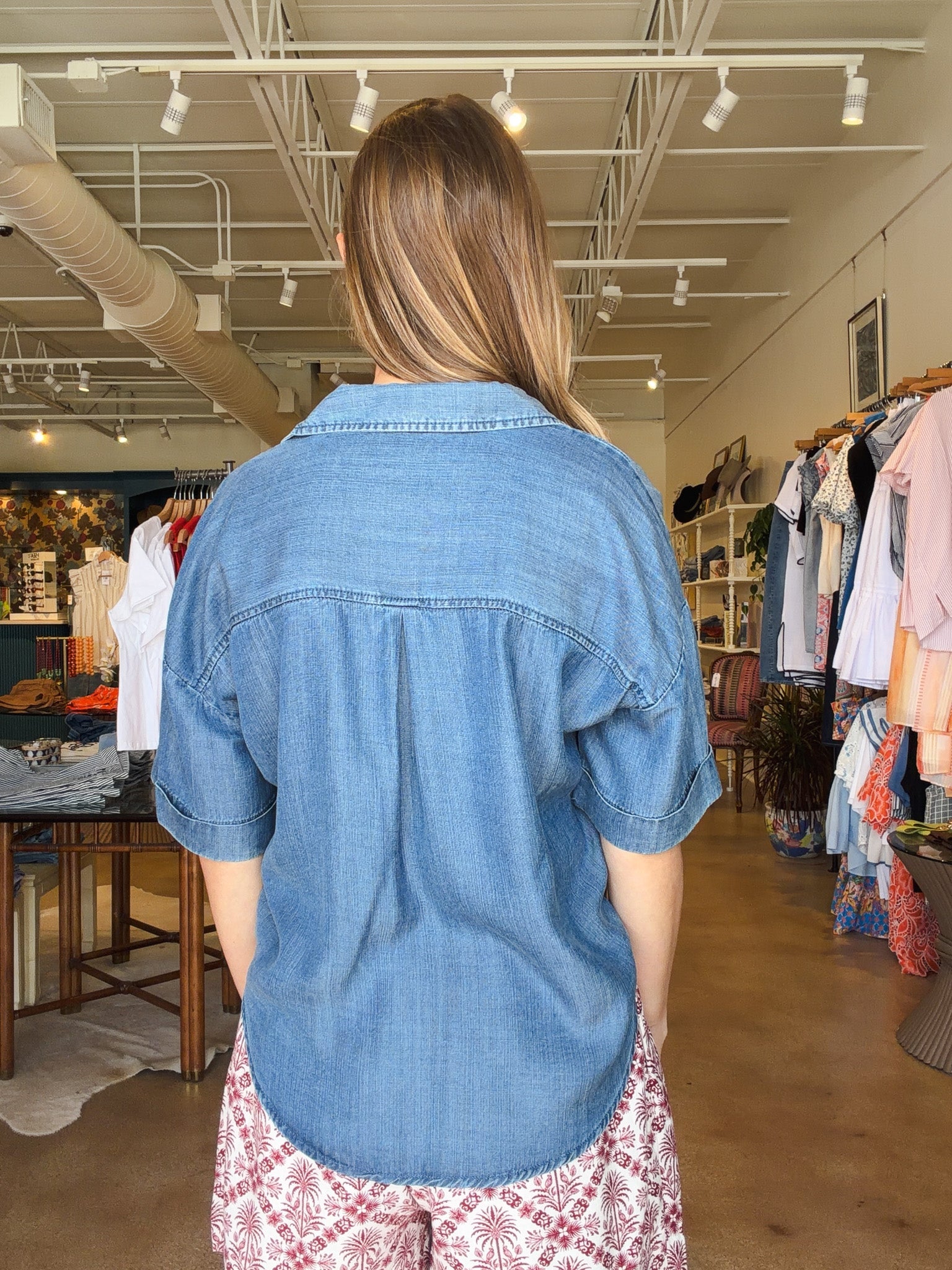 Brandon Button Down Top- Denim - Elle Maxine