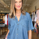 Brandon Button Down Top- Denim - Elle Maxine