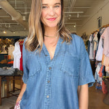 Brandon Button Down Top- Denim - Elle Maxine