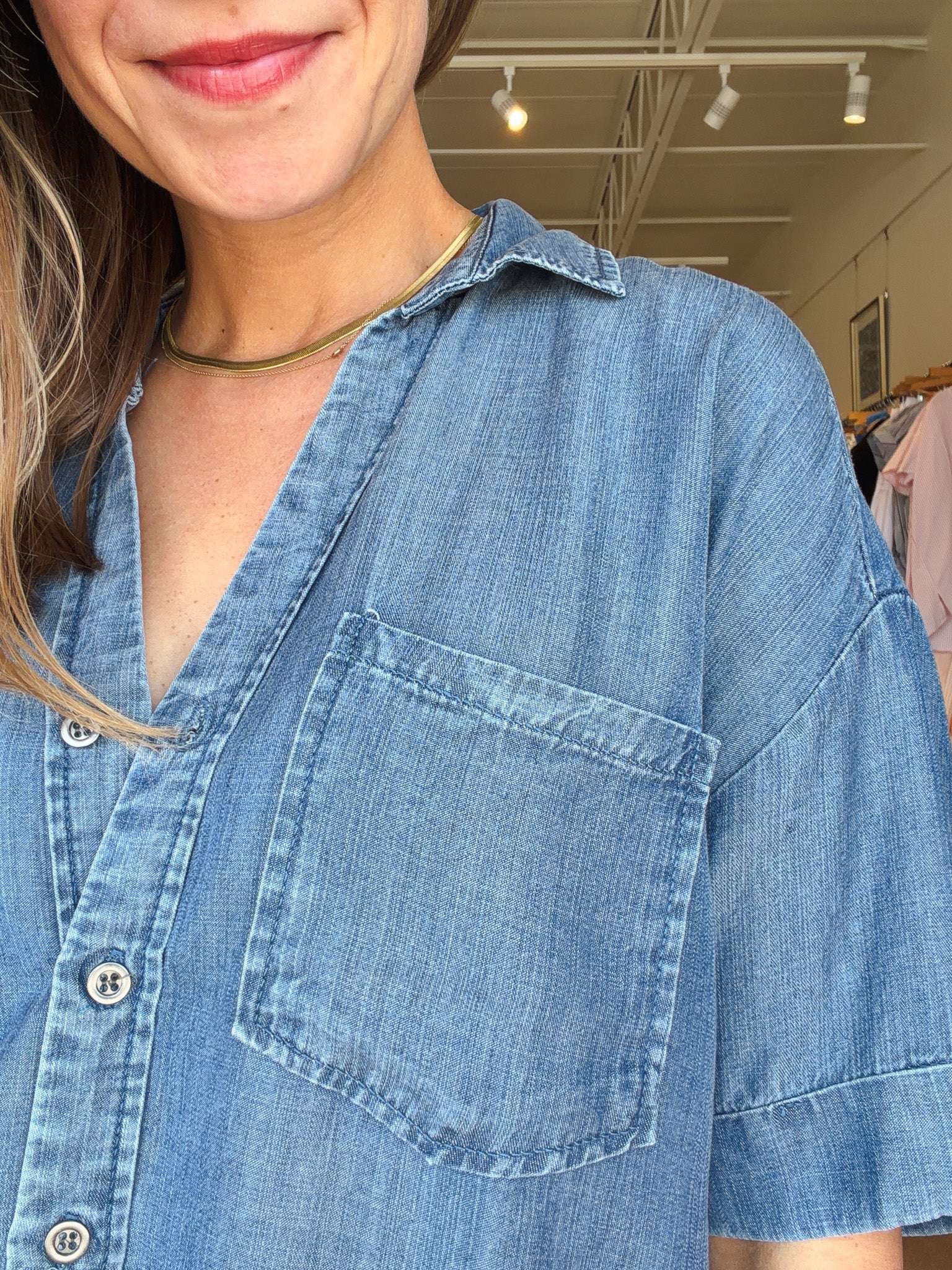 Brandon Button Down Top- Denim - Elle Maxine