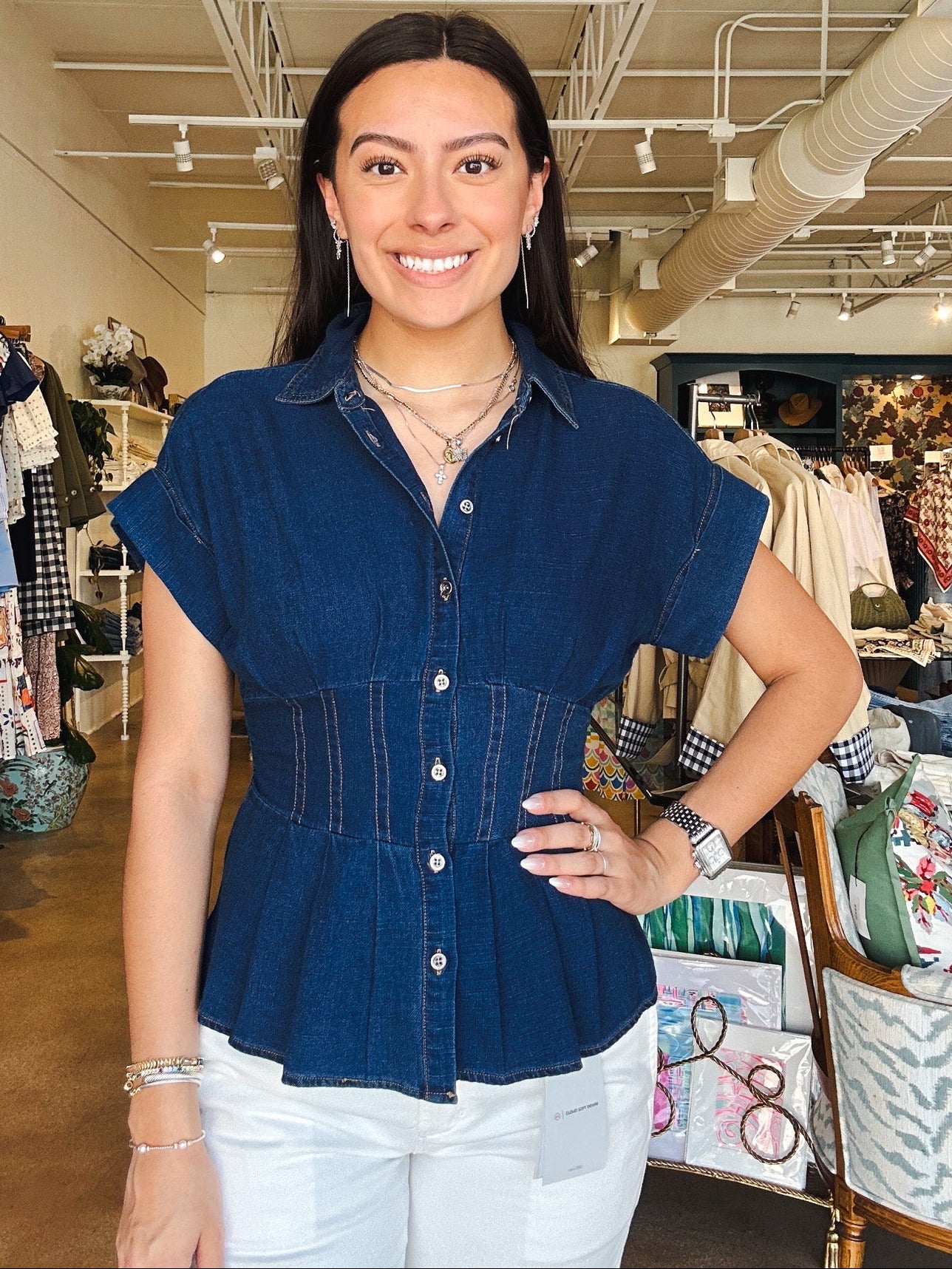 Brielle Darted Blouse - Navy - Elle Maxine