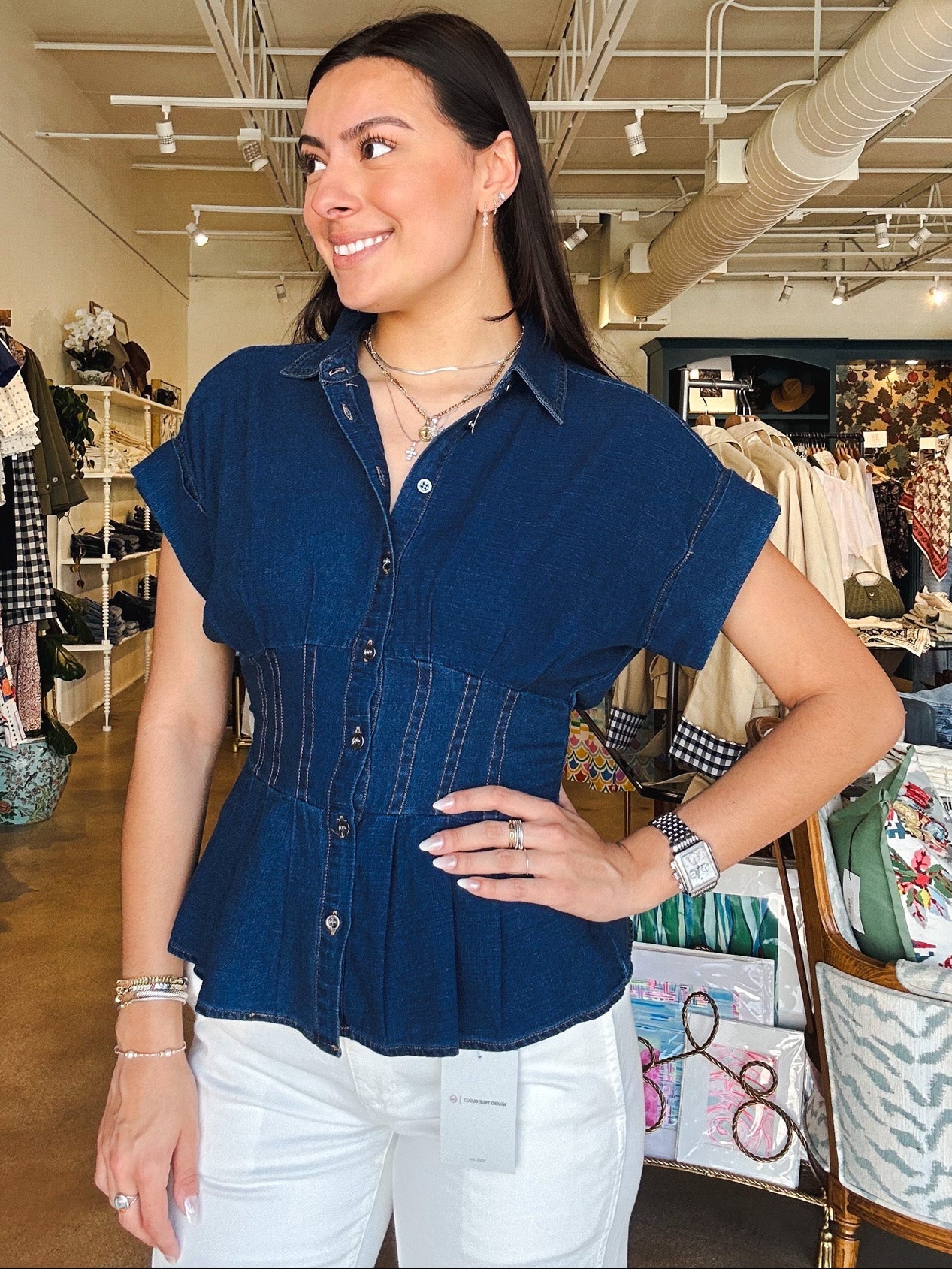 Brielle Darted Blouse - Navy - Elle Maxine