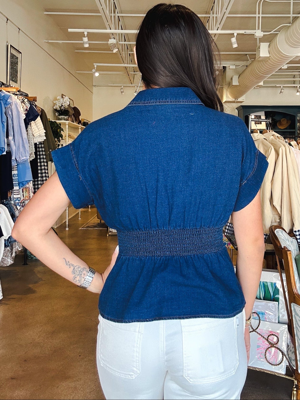 Brielle Darted Blouse - Navy - Elle Maxine