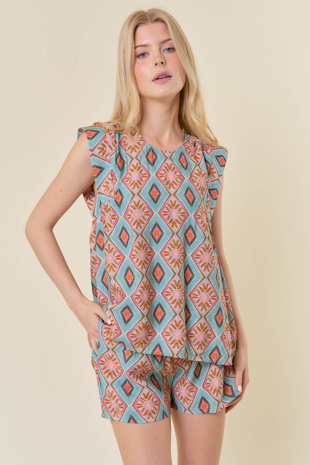 Brooke Printed Pleated Back Tank - Elle Maxine
