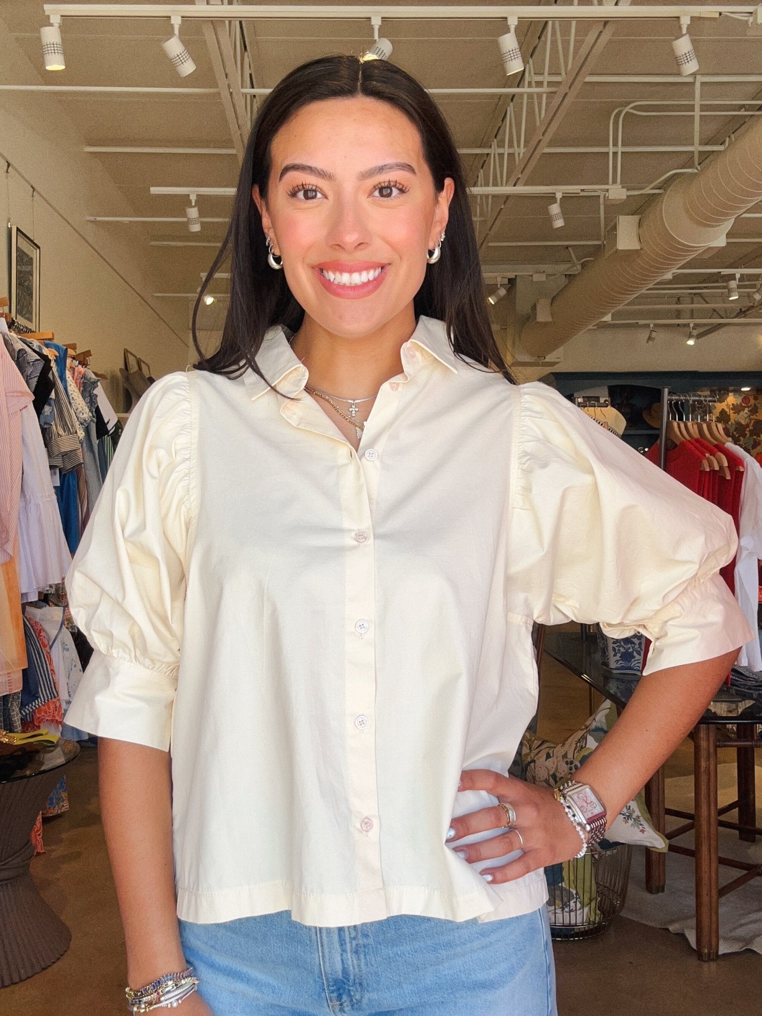 Buttercream Puff Sleeve Top - Elle Maxine