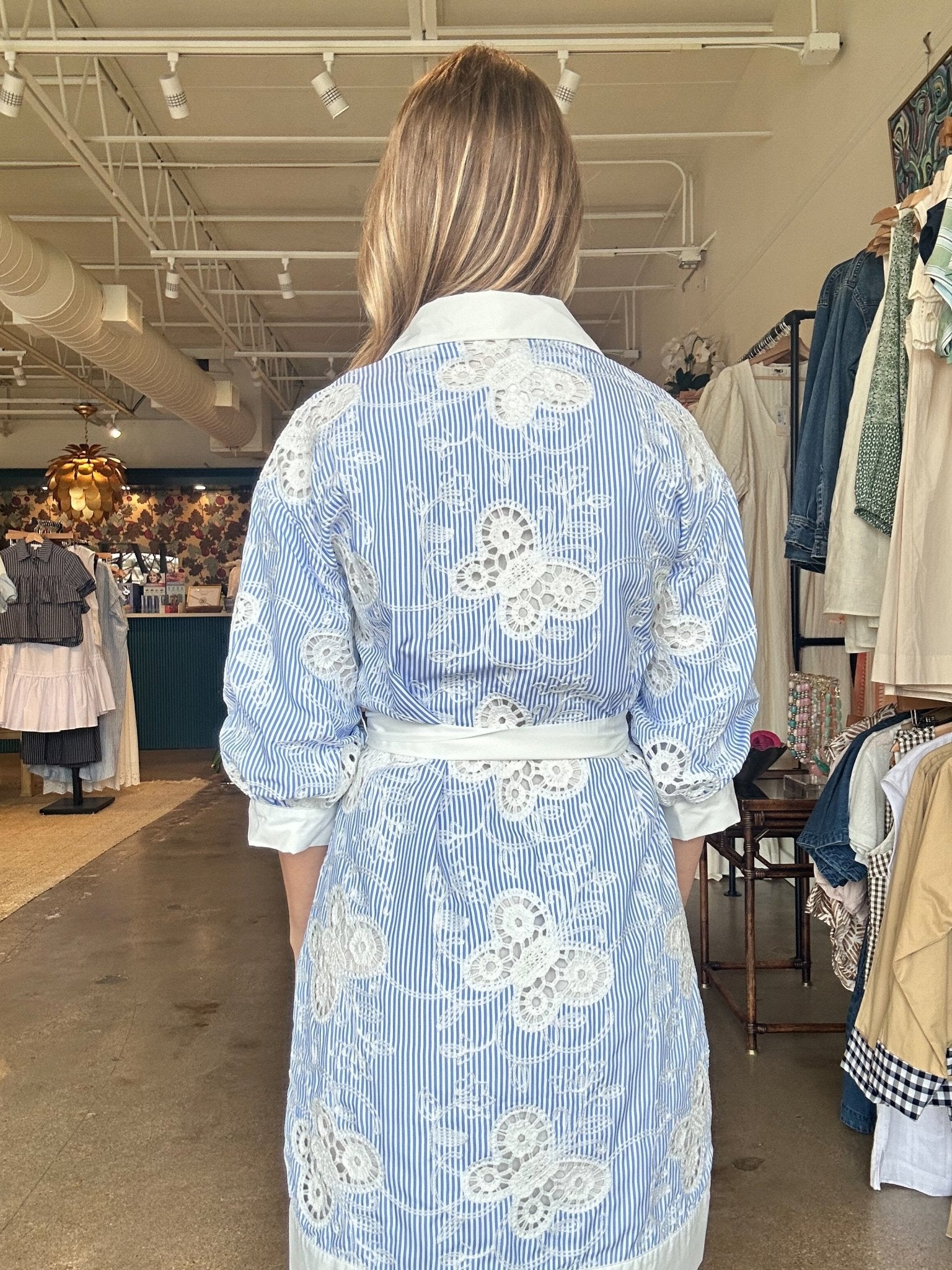Butterfly Eyelet Belted Dress - Elle Maxine
