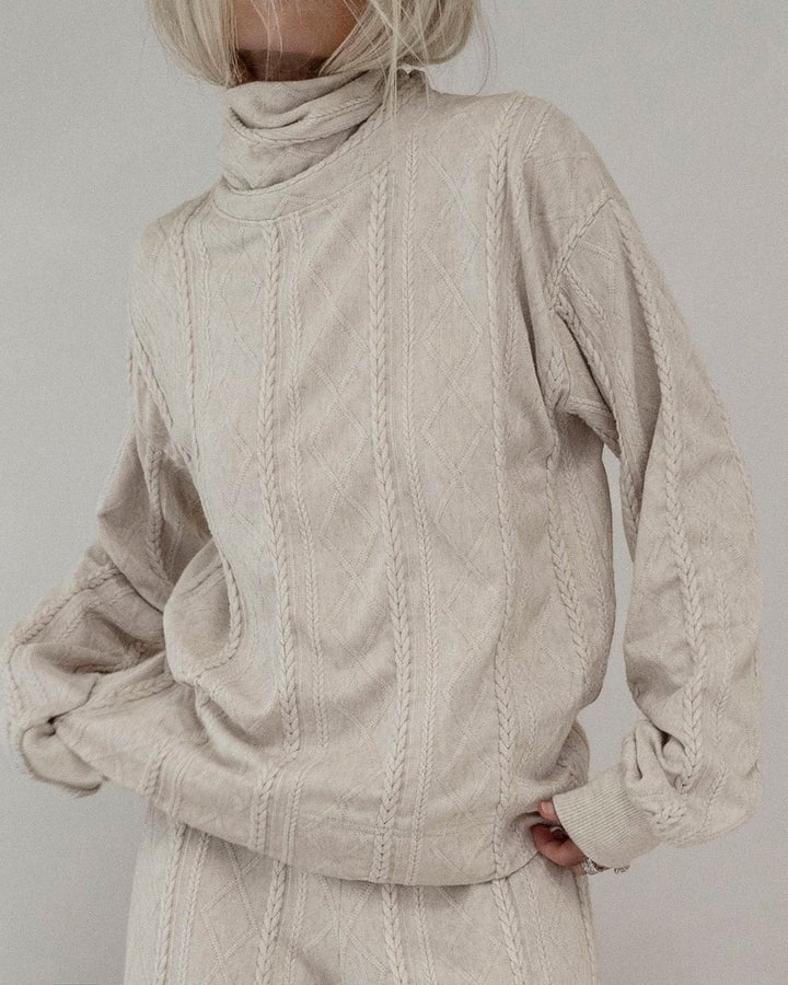 Cable Lounge Neck Top - Cappucino - Elle Maxine