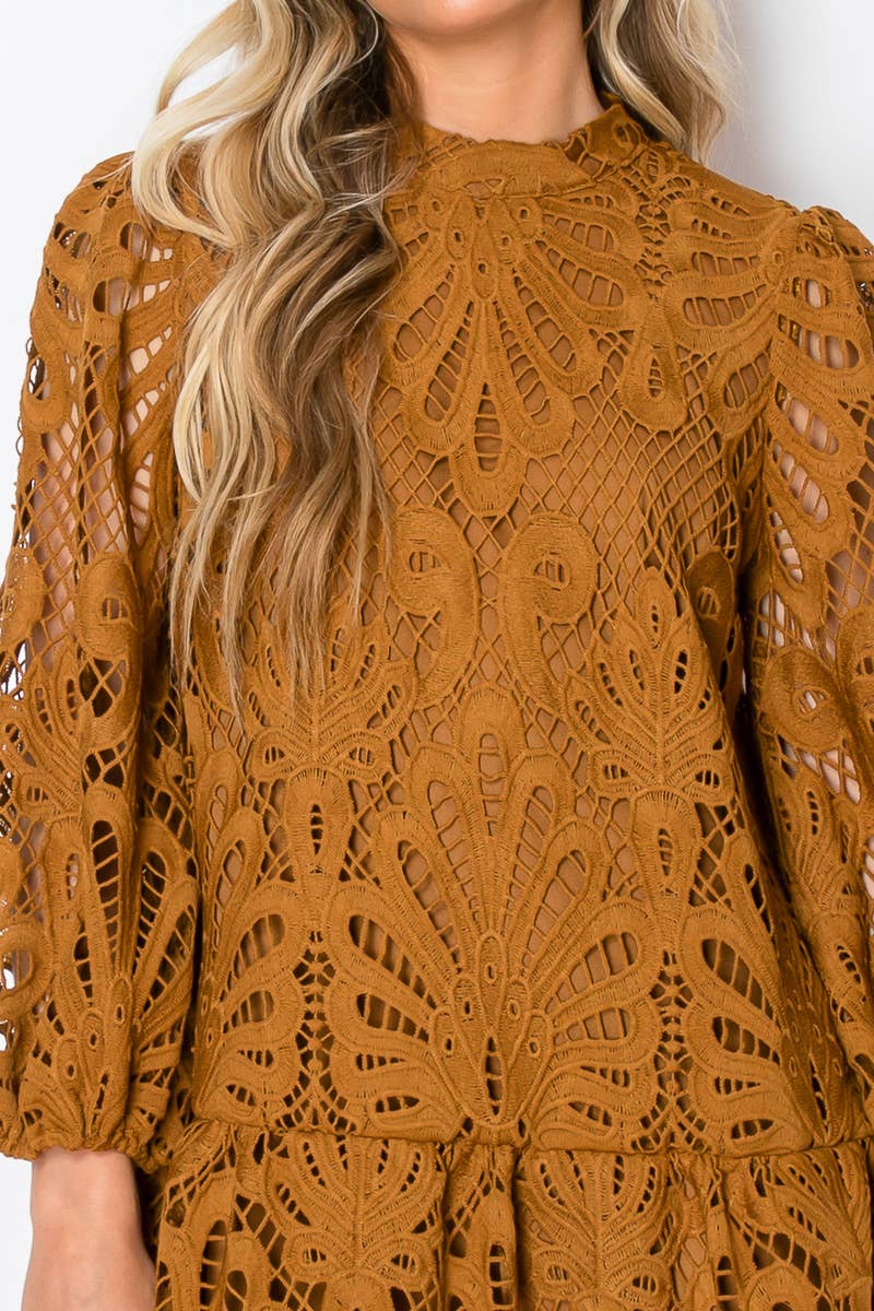 Caramel Damask Lace Dress - Elle Maxine