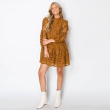 Caramel Damask Lace Dress - Elle Maxine