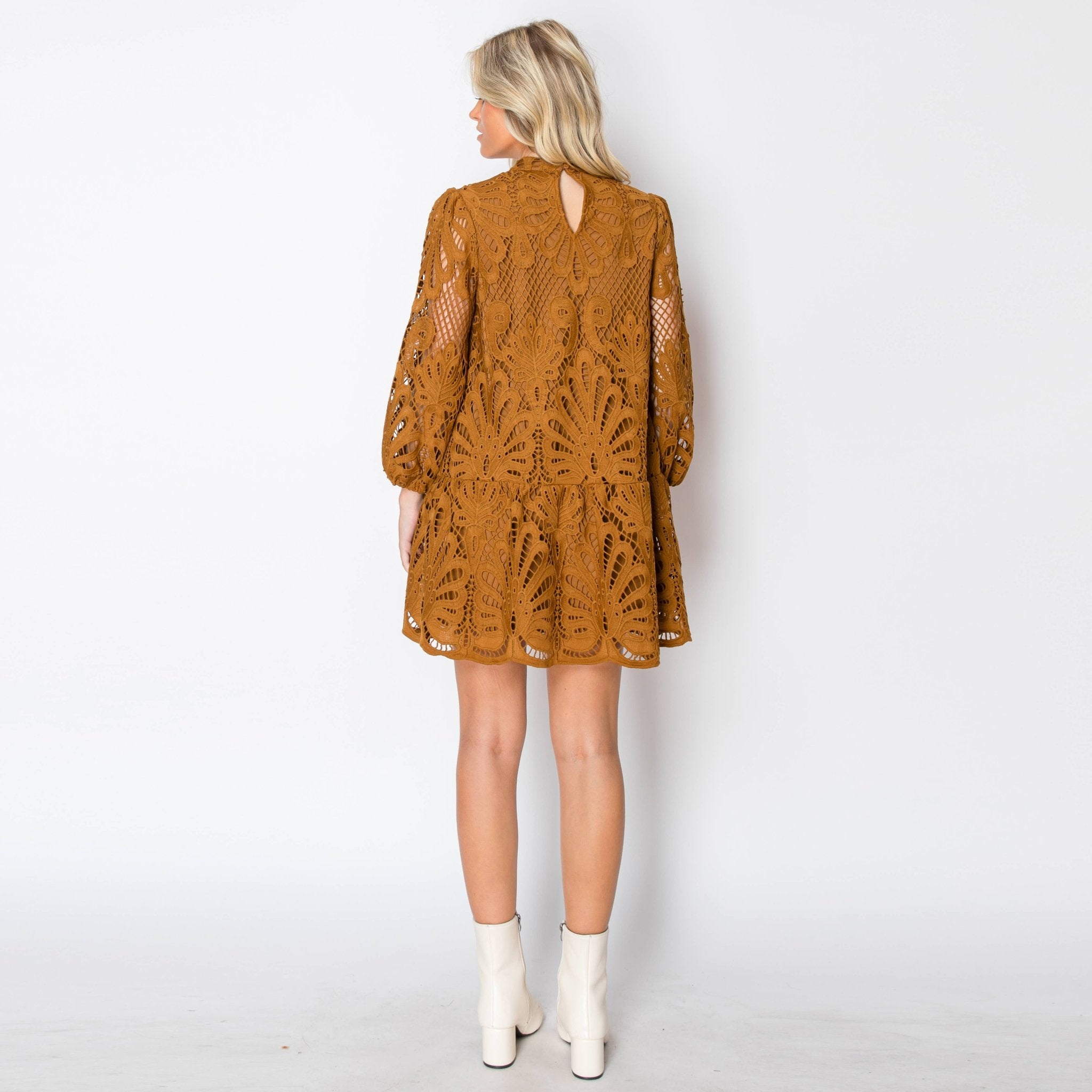 Caramel Damask Lace Dress - Elle Maxine