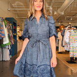 Caroline Embroidered Tie Waist Dress - Elle Maxine