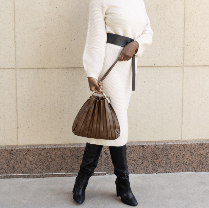 Carrie Pleated Shoulder Bag - Chocolate - Elle Maxine