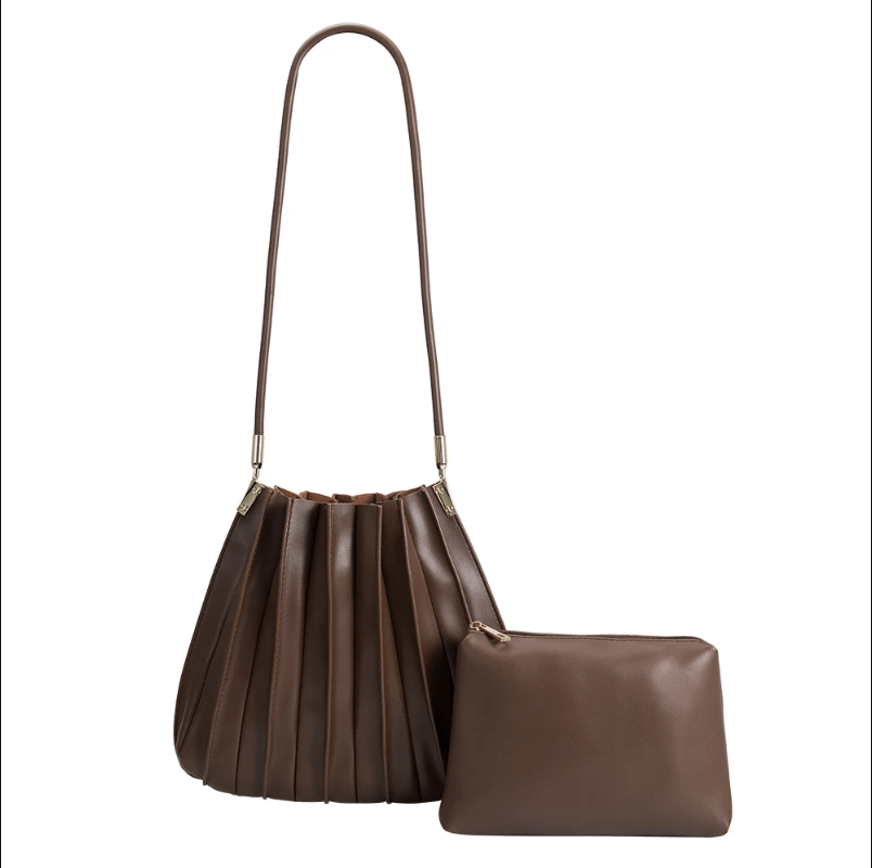 Carrie Pleated Shoulder Bag - Chocolate - Elle Maxine