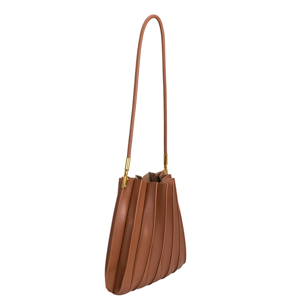 Carrie Pleated Shoulder Bag - Saddle - Elle Maxine