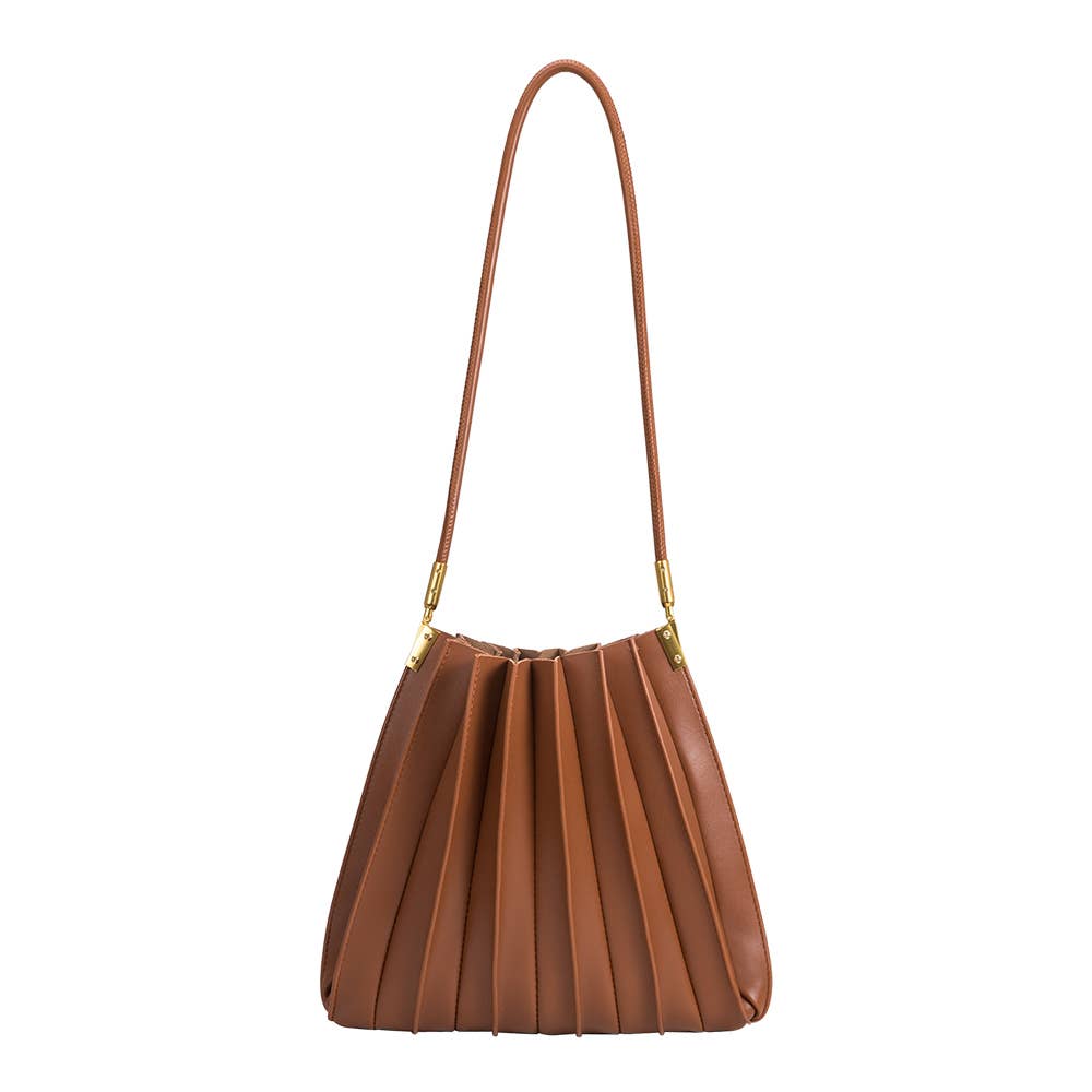 Carrie Pleated Shoulder Bag - Saddle - Elle Maxine