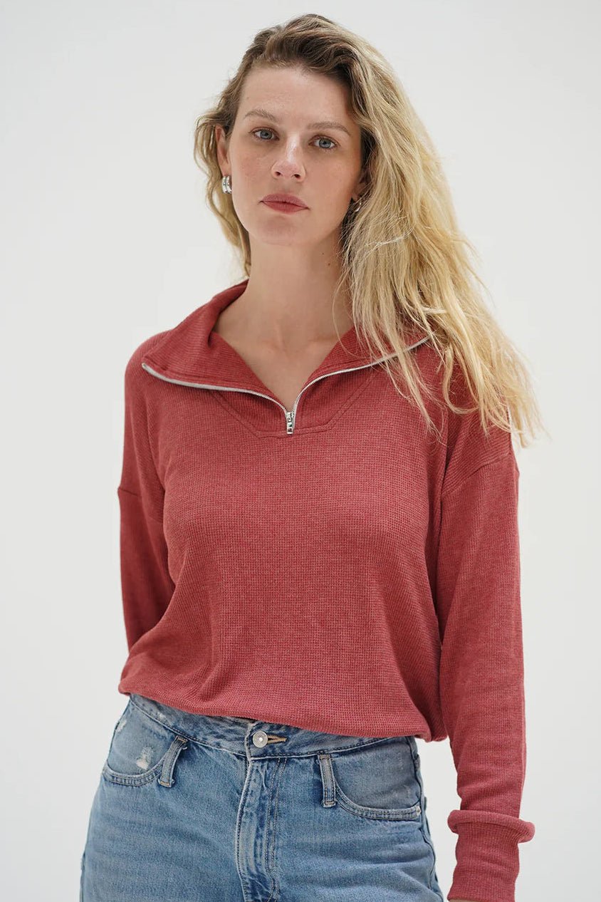 Carter Half Zip - Washed Brick - Elle Maxine