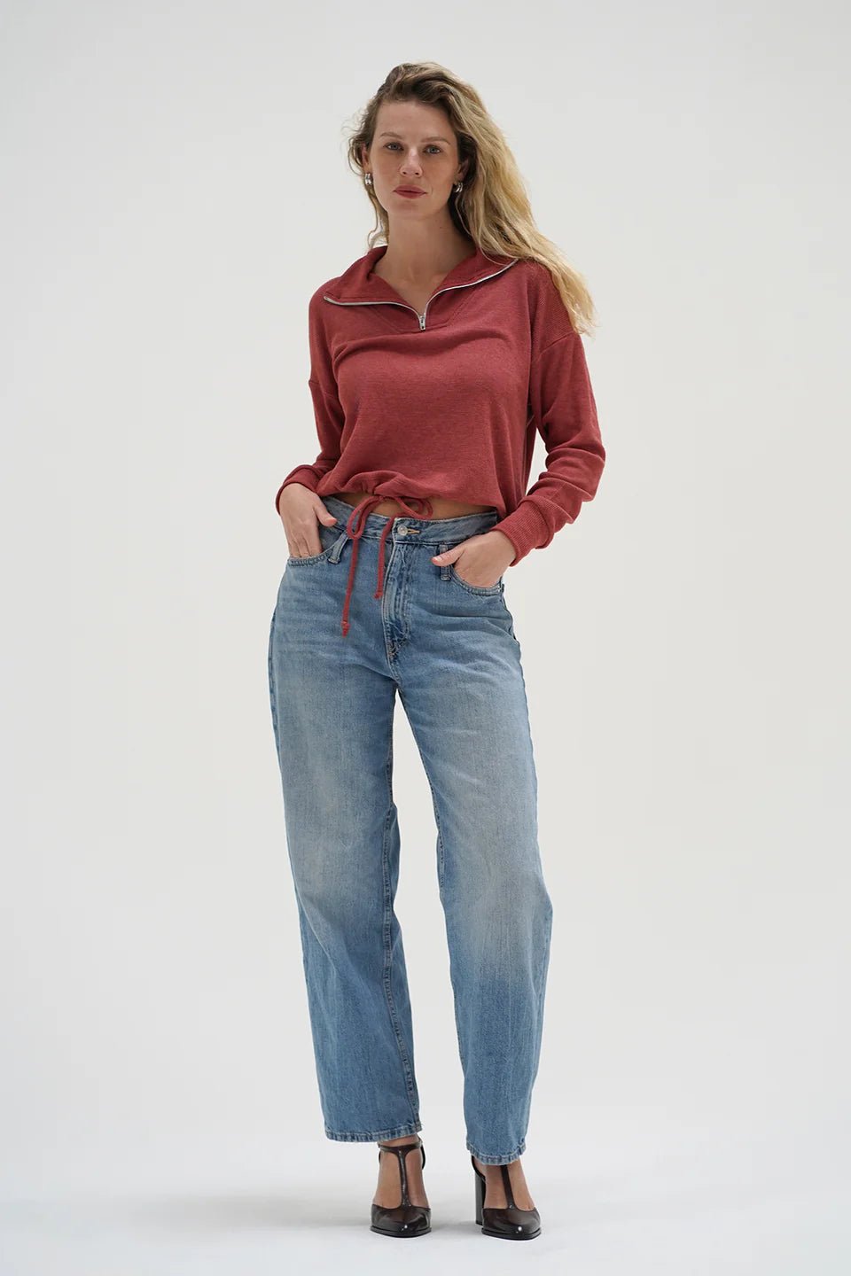 Carter Half Zip - Washed Brick - Elle Maxine