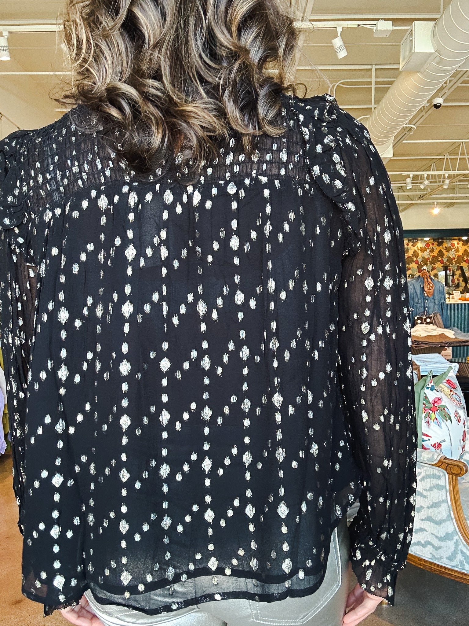 Cassie High Neck Smocked Dot Top - Elle Maxine