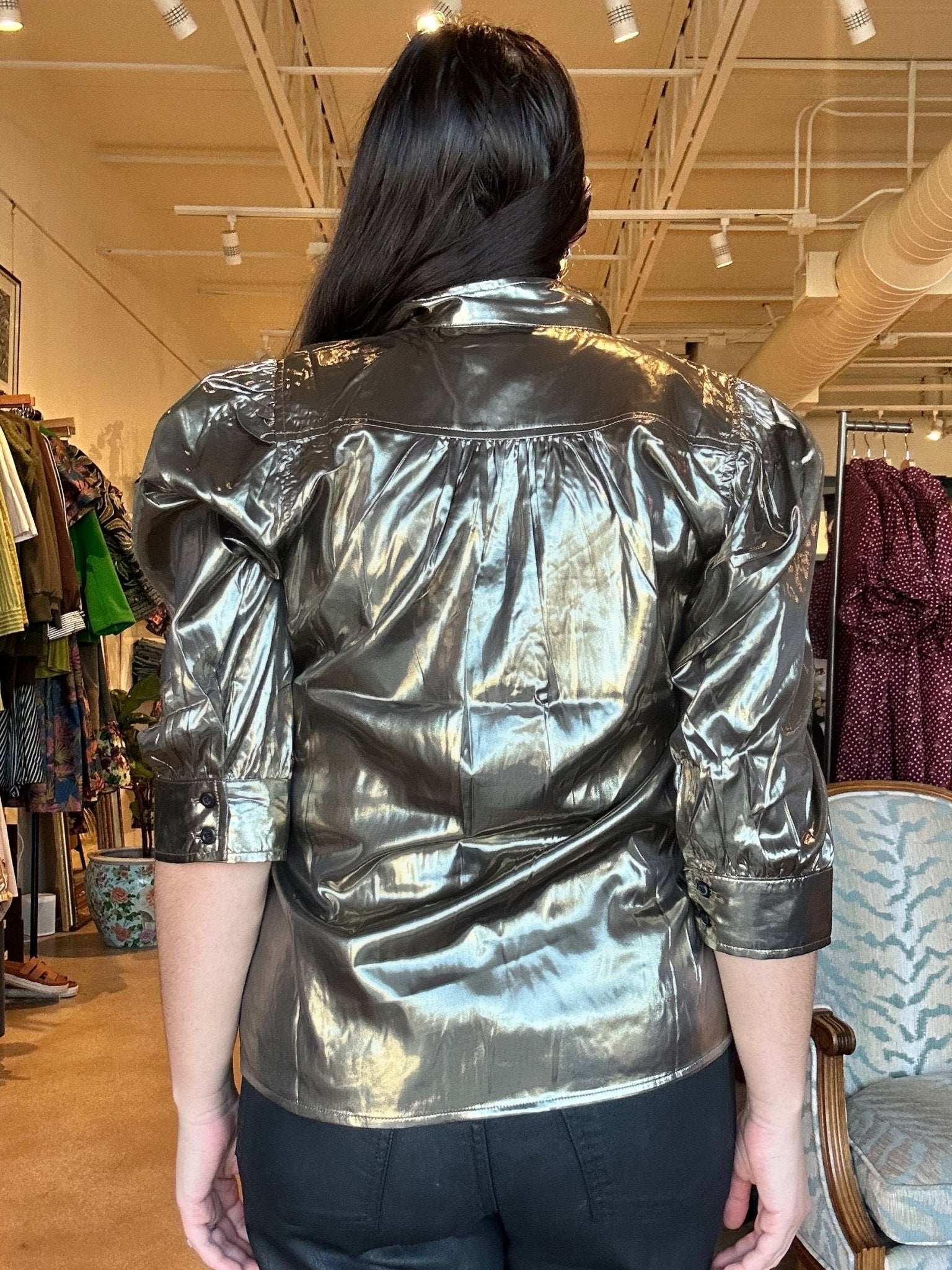 Cate Ruched Sleeve Top - Liquid Metallic - Elle Maxine